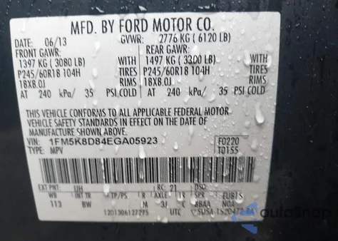 2014 Ford Explorer Xlt from USA, damaged, VIN 1FM5K8D84EGA05923
